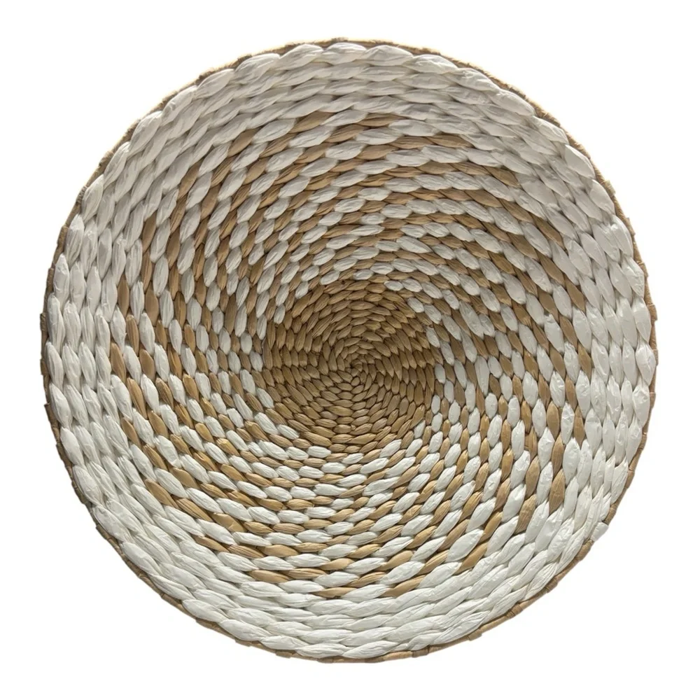 Woven Decorative Basket Wall Decor White & Tan Neutral Wicker Bowl